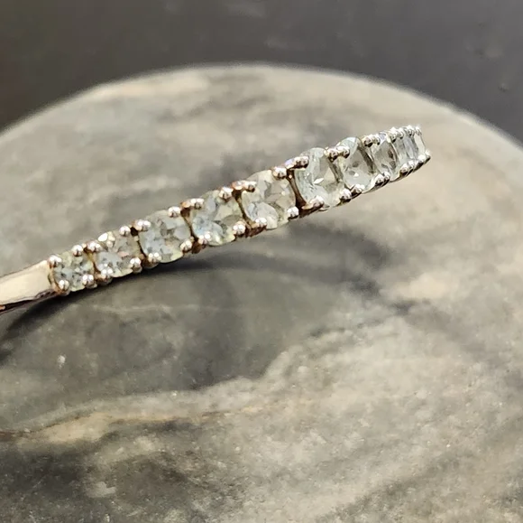 Vintage Aquamarine Sterling Silver Bangle Bracelet Size 7 - Picture 10 of 11